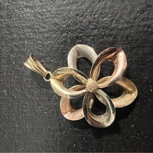 Solid 10K Tri-Color Gold Open Flower Pendant
